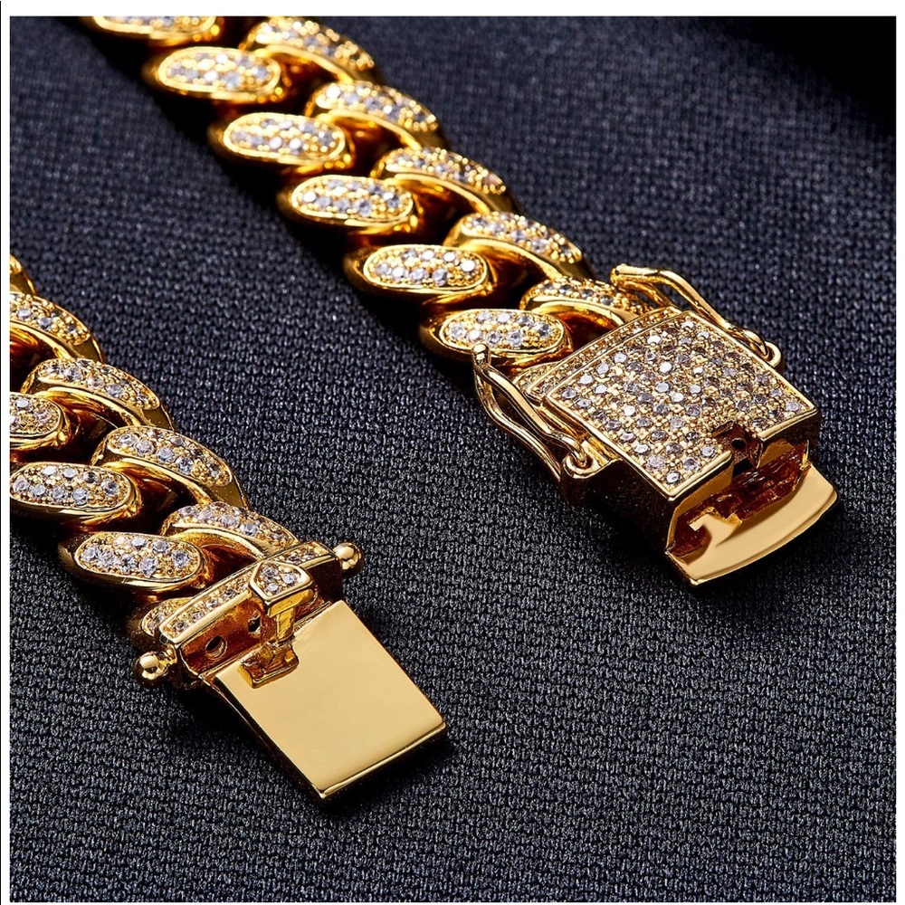 13mm Mens Bracelet 18K Gold Plated Cuban Link 9"